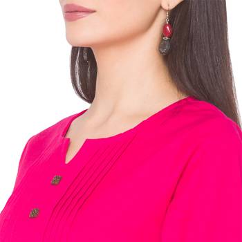 Pink plain cotton long-kurtis 5