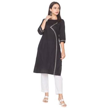 Black plain cotton long-kurtis 2