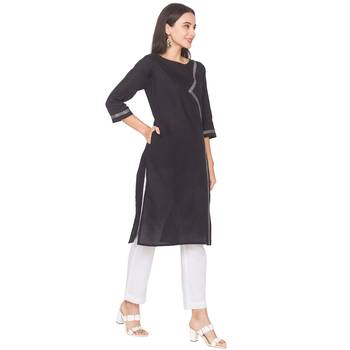 Black plain cotton long-kurtis 4