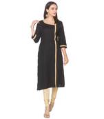 Black plain cotton long-kurtis