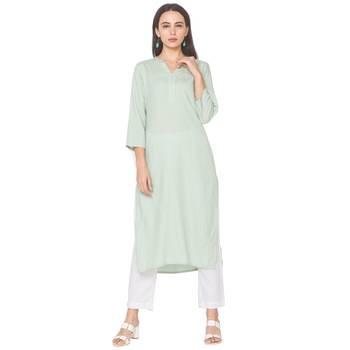 Green woven viscose rayon long-kurtis 1