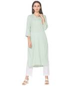 Green woven viscose rayon long-kurtis