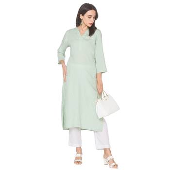 Green woven viscose rayon long-kurtis 2