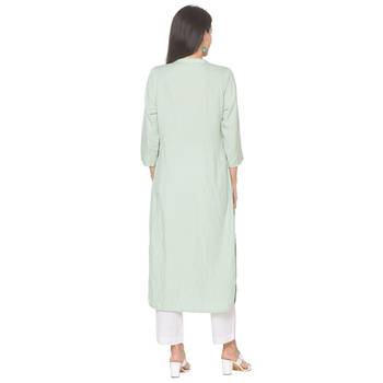 Green woven viscose rayon long-kurtis 3