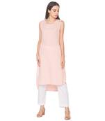 Pink woven viscose rayon long-kurtis