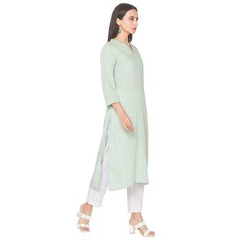 Green woven viscose rayon long-kurtis 4