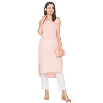 Pink woven viscose rayon long-kurtis 2
