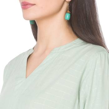 Green woven viscose rayon long-kurtis 5