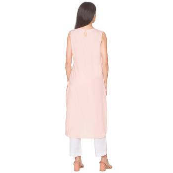 Pink woven viscose rayon long-kurtis 3