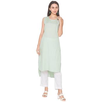 Green woven viscose rayon long-kurtis 1