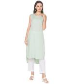 Green woven viscose rayon long-kurtis