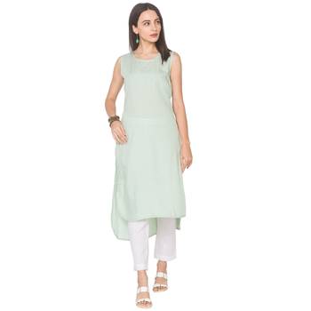 Green woven viscose rayon long-kurtis 2