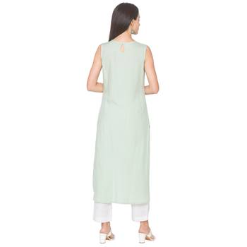 Green woven viscose rayon long-kurtis 3