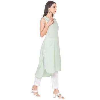 Green woven viscose rayon long-kurtis 4