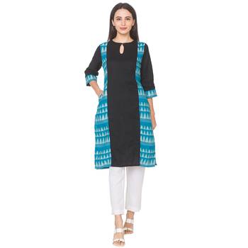 Black plain cotton long-kurtis 1