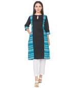 Black plain cotton long-kurtis