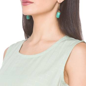 Green woven viscose rayon long-kurtis 5