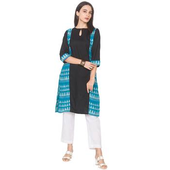 Black plain cotton long-kurtis 2