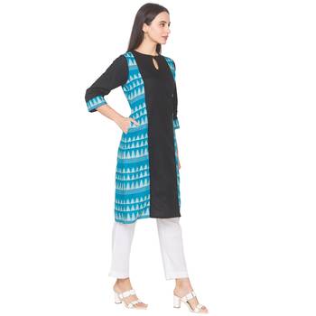 Black plain cotton long-kurtis 4