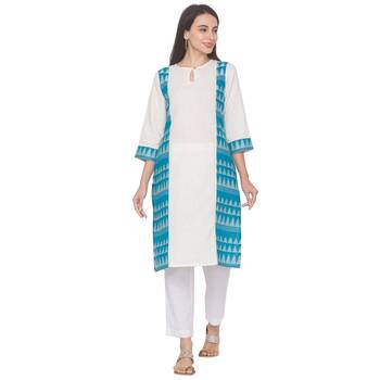 Off-white plain linen long-kurtis 2
