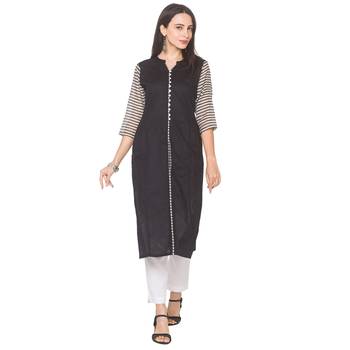 Black plain cotton long-kurtis 1