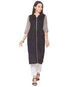 Black plain cotton long-kurtis