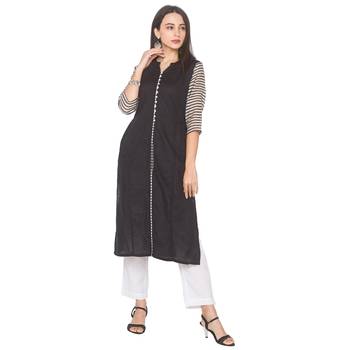 Black plain cotton long-kurtis 2