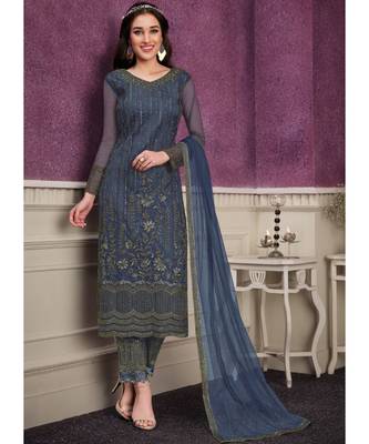 Dark Grey Net Party Wear Salwar Kameez 1