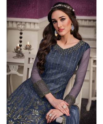 Dark Grey Net Party Wear Salwar Kameez 2