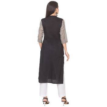 Black plain cotton long-kurtis 3