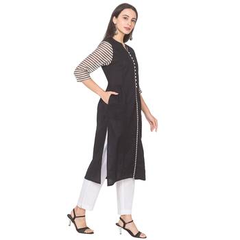 Black plain cotton long-kurtis 4