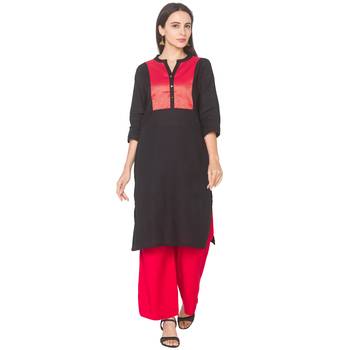 Black plain cotton long-kurtis 1