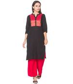 Black plain cotton long-kurtis