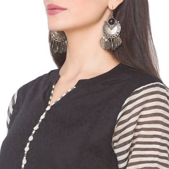 Black plain cotton long-kurtis 5