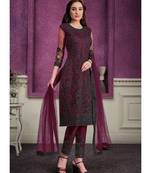 Wine Net Party Wear Salwar Kameez