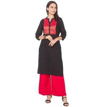 Black plain cotton long-kurtis 2