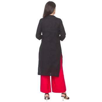 Black plain cotton long-kurtis 3