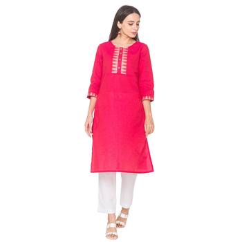 Pink woven cotton long-kurtis 1