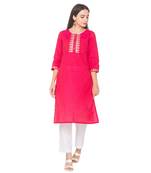 Pink woven cotton long-kurtis