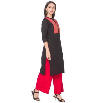 Black plain cotton long-kurtis 4