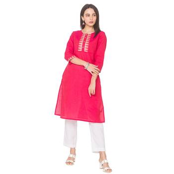 Pink woven cotton long-kurtis 2