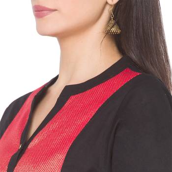 Black plain cotton long-kurtis 5