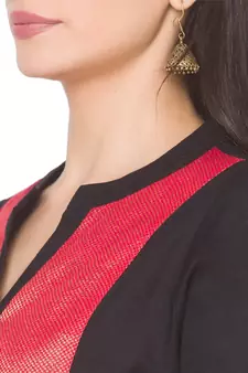 Black plain cotton long-kurtis