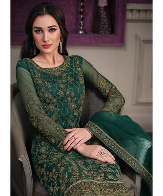 Green Net Party Wear Salwar Kameez 4