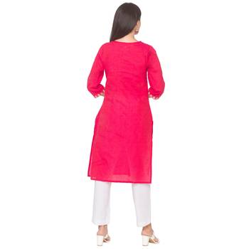 Pink woven cotton long-kurtis 3