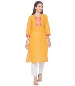 Yellow woven cotton long-kurtis