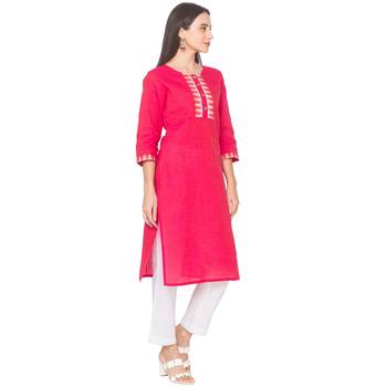 Pink woven cotton long-kurtis 4
