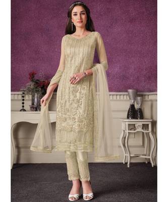 Off White Net Party Wear Salwar Kameez 1