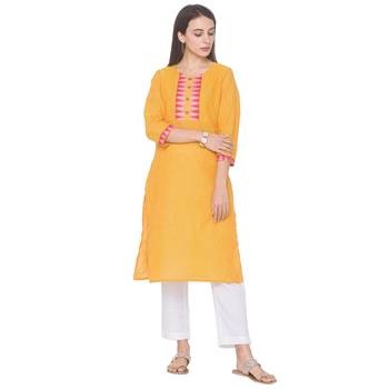 Yellow woven cotton long-kurtis 2
