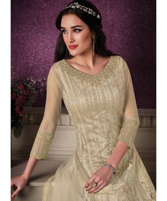 Off White Net Party Wear Salwar Kameez 2